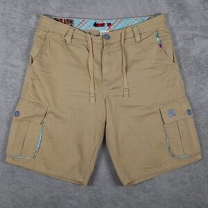 COOGI Shorts Mens 34 Beige Embroidered Cargo Pocket Drawstring Utility Cotton